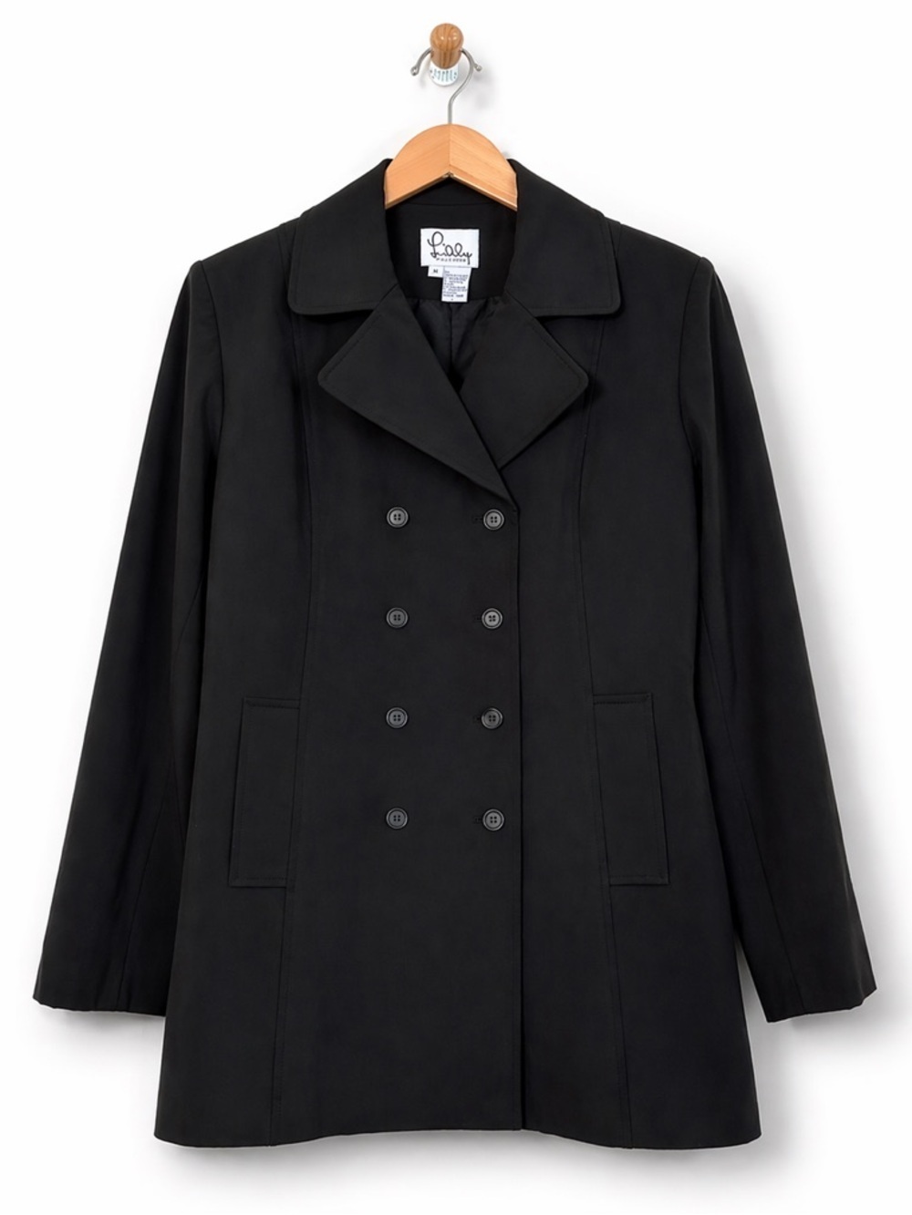 Lilly Pulitzer Vintage Black Double-Breasted Button Rain Jacket Peacoat Coat M